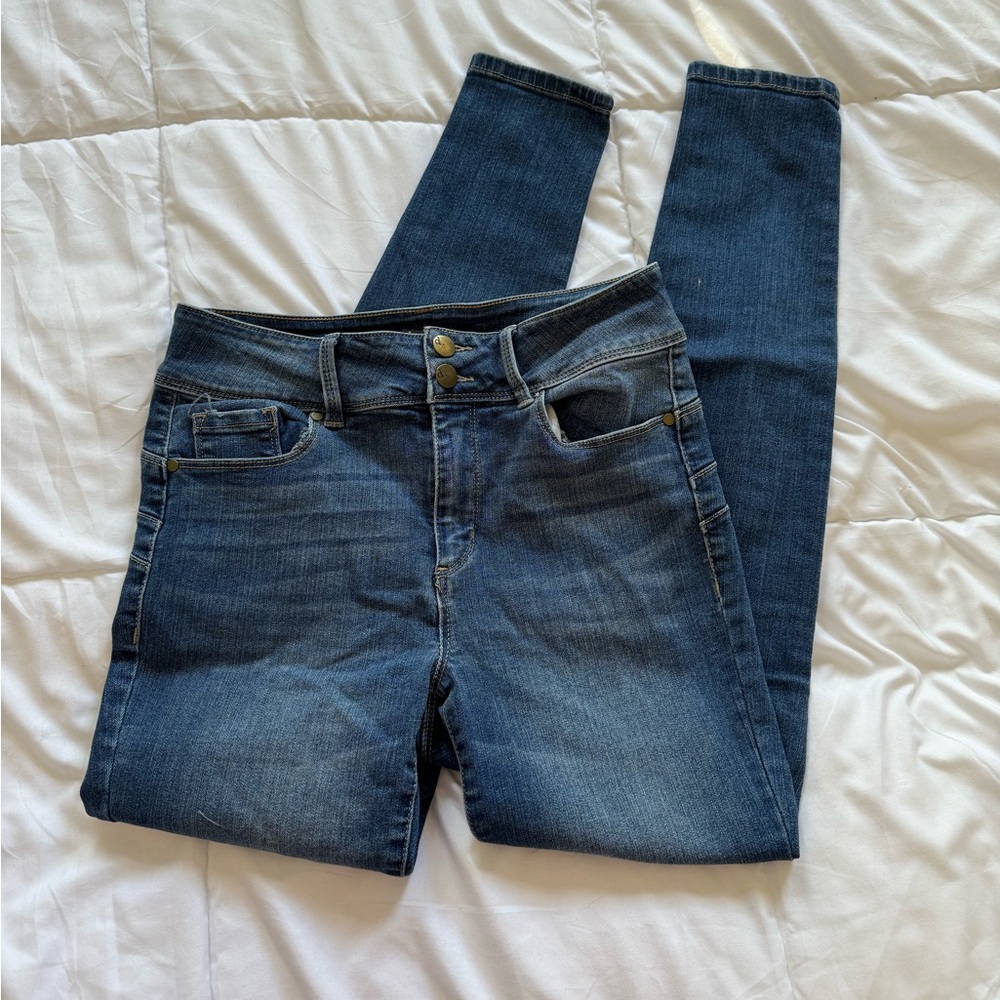 High rise dark wash skinny jeans